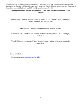 Impact of Nickel Substitution into Model Li-Rich Oxide Cathode Materials for Li-Ion Batteries thumbnail