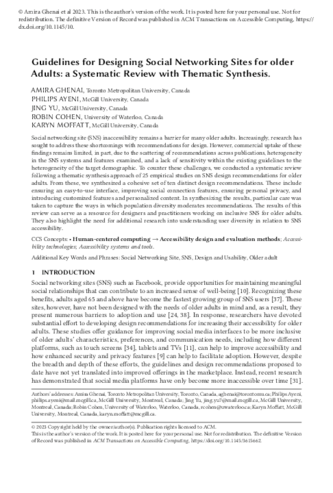 Guidelines for Designing Social Networking Sites for older Adults: a Systematic Review with Thematic Synthesis thumbnail