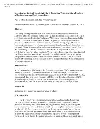 Investigating the androgenic activity of ozonation transformation products of testosterone and androstenedione thumbnail