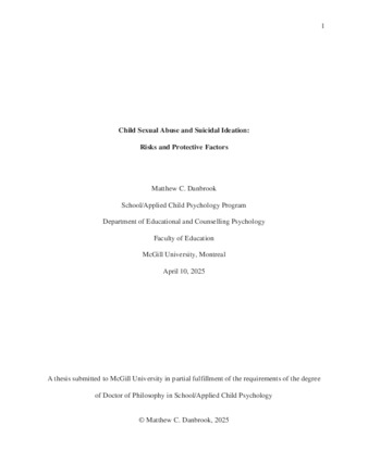 Child sexual abuse and suicidal ideation: Risks and protective factors thumbnail