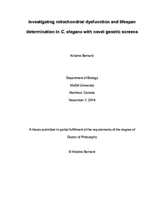 Investigating mitochondrial dysfunction and lifespan determination in C. elegans with novel genetic screens thumbnail