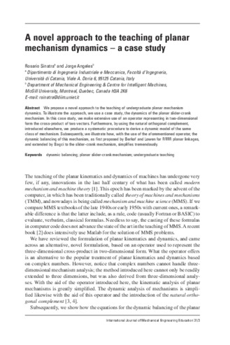 A novel approach to the teaching of planar mechanism dynamics: a case study thumbnail