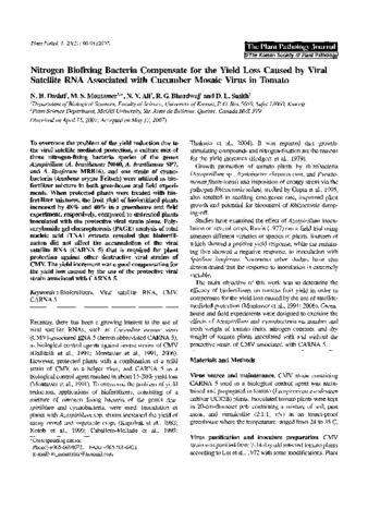 Nitrogen Biofixing Bacteria Compensate for the Yield Loss Caused by ViralSatellite RNA Associated with Cucumber Mosaic Virus in Tomato thumbnail