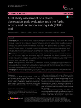 A reliability assessment of a directobservation park evaluation tool: the Parks, activity and recreation among kids (PARK) tool thumbnail