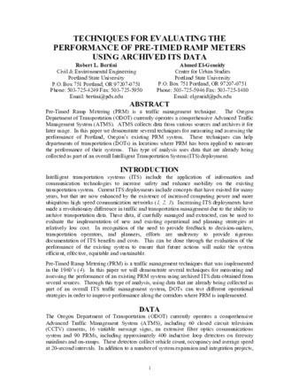 Techniques for Evaluating the Performance of Pre-timed Ramp Meters Using Archived ITS Data thumbnail