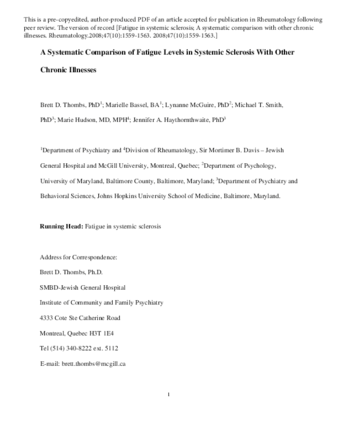 A Systematic Comparison of Fatigue Levels in Systemic Sclerosis With Other Chronic Illnesses thumbnail