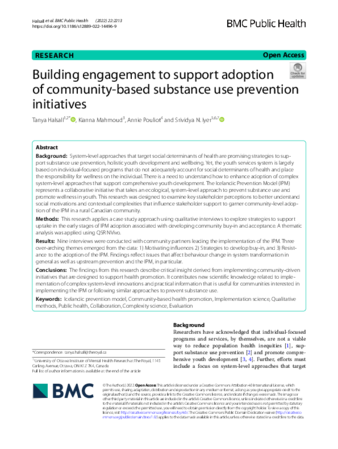 Building engagement to support adoption of community-based substance use prevention initiatives thumbnail