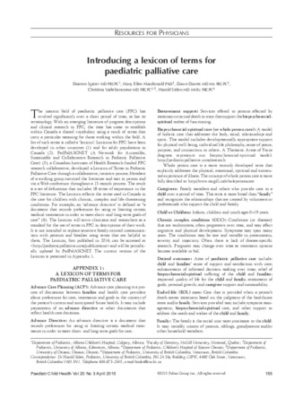 Introducing a lexicon of terms for pediatric palliative care thumbnail