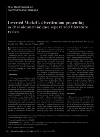 Inverted Meckel’s Diverticulum Presenting as Chronic Anemia: Case Report and Review of the Literature thumbnail