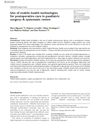 Use of mobile health technologies for postoperative care in paediatric surgery: A systematic review thumbnail