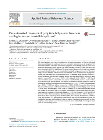 Can automated measures of lying time help assess lameness and leg lesions on tie-stall dairy farms? thumbnail