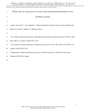 Fluocerite as a precursor to rare earth element fractionation in ore-forming systems thumbnail