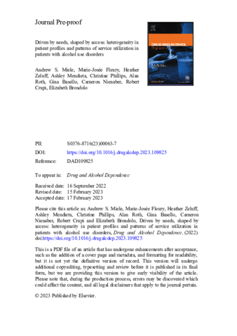 Driven by need, shaped by access: Heterogeneity in patient profiles and patterns of service utilization in patients with alcohol use disorders thumbnail