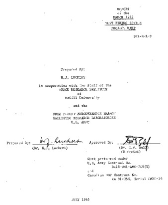 Report of the March 1965 test firing series Project HARP thumbnail