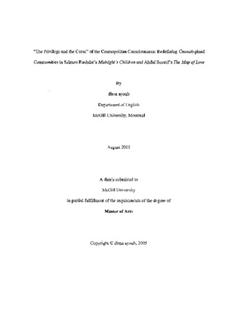 "The privilege and the curse" of the cosmopolitan consciousness : redefining Ūmmah-gined communities in Salman Rushdie's Midnight's children and Ahdaf Soueif's The map of love thumbnail