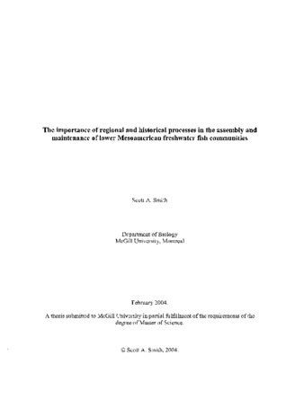 The importance of regional and historical processes in the assembly and maintenance of lower Mesoamerican freshwater fish communities / thumbnail