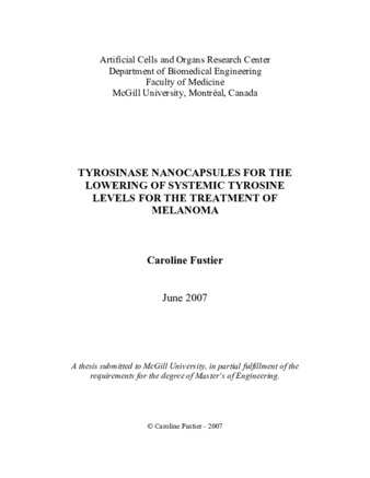 Tyrosinase nanocapsules for the lowering of systemic tyrosine for the treatment of melanoma thumbnail