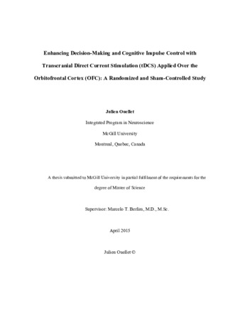 Enhancing decision-making and impulse control with transcranial direct current stimulation (tDCS) of the orbitofrontal cortex (OFC): a randomized and sham-controlled study thumbnail