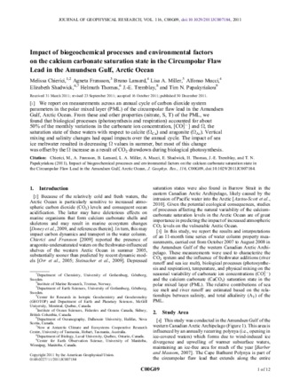 Impact of biogeochemical processes and environmental factors on the calcium carbonate saturation state in the Circumpolar Flaw Lead in the Amundsen Gulf, Arctic Ocean thumbnail