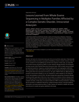 Lessons Learned from Whole Exome Sequencing in Multiplex Families Affected by a Complex Genetic Disorder, Intracranial Aneurysm thumbnail