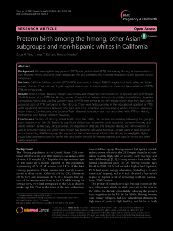 Preterm birth among the hmong, other Asian subgroups and non-hispanic whites in California thumbnail