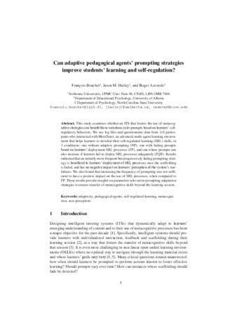 Can Adaptive Pedagogical Agents' Prompting Strategies Improve Students' Learning and Self-Regulation? thumbnail