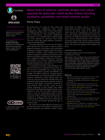 Mixed kinds of evidence: synthesis designs and critical appraisal for systematic mixed studies reviews including qualitative, quantitative and mixed methods studies thumbnail