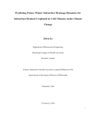 Predicting Future Winter Subsurface Drainage Dynamics for Subsurface-Drained Croplands in Cold Climates under Climate thumbnail