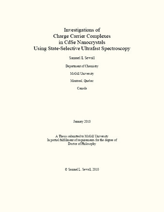 Investigations of charge carrier complexes in CdSe nanocrystals using state-selective ultrafast spectroscopy thumbnail