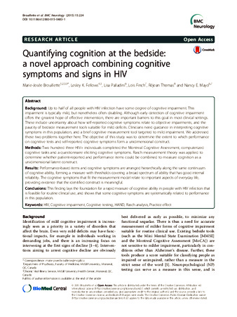 Quantifying cognition at the bedside: a novel approach combining cognitive symptoms and signs in HIV thumbnail