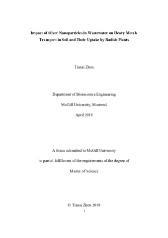 Impact of silver nanoparticles in wastewater on heavy metals transport in soil and their uptake by radish plants thumbnail