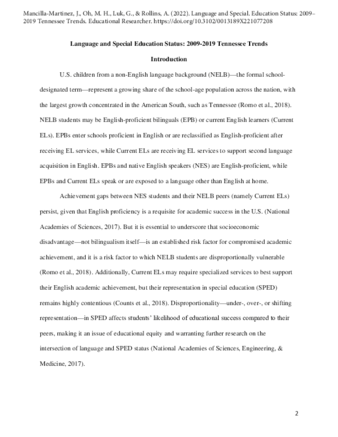 Language and Special Education Status: 2009–2019 Tennessee Trends thumbnail