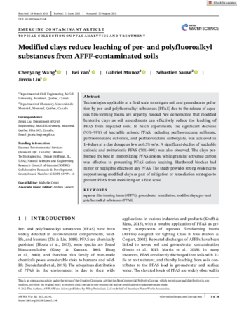 Modified clays reduce leaching of per- and polyfluoroalkyl substances from AFFF-contaminated soils thumbnail