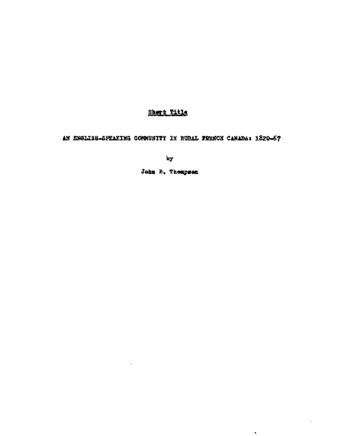 The evolution of an English-speaking community in rural French Canada, 1820-1867 thumbnail