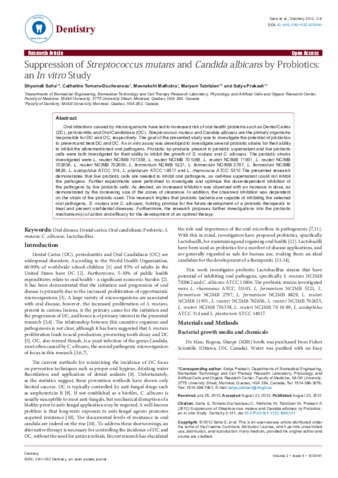 Suppression of Streptococcus mutans and Candida albicans by Probiotics:an In vitro Study thumbnail