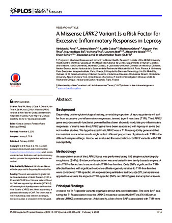 A Missense LRRK2 Variant Is a Risk Factor for Excessive Inflammatory Responses in Leprosy thumbnail