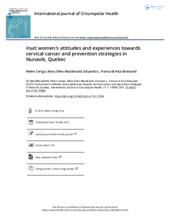 Inuit women's attitudes and experiences towards cervical cancer and prevention strategies in Nunavik, Quebec thumbnail