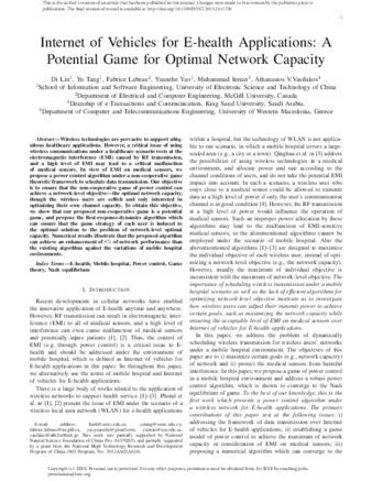 Internet of Vehicles for E-Health Applications: A Potential Game for Optimal Network Capacity thumbnail