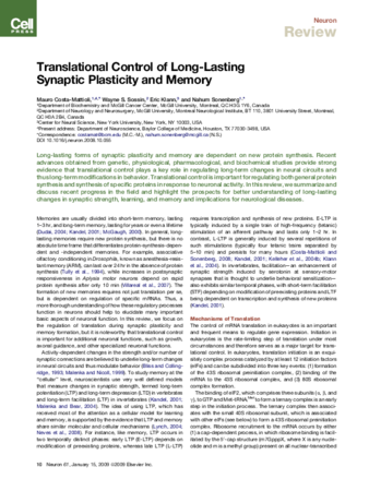 Translational Control of Long-Lasting Synaptic Plasticity and Memory thumbnail