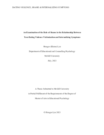 An examination of the role of shame in the relationship between teen dating violence victimization and internalizing symptoms thumbnail