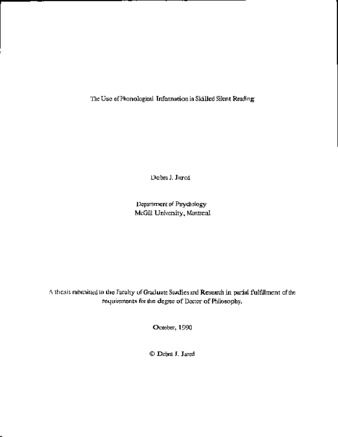 The use of phonological information in skilled silent reading / thumbnail