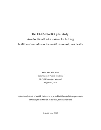 The CLEAR toolkit pilot study: an educational intervention for helping health workers address the social causes of poor health thumbnail