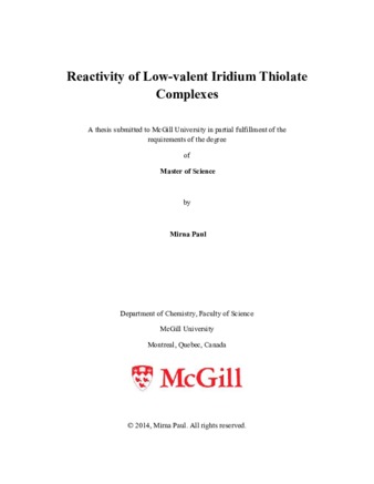Reactivity of low-valent iridium thiolate complexes thumbnail