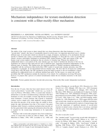 Mechanism independence for texture-modulation detection is consistent with a filter-rectify-filter mechanism thumbnail