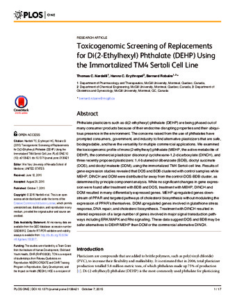 Toxicogenomic Screening of Replacements for Di(2-Ethylhexyl) Phthalate (DEHP) Using the Immortalized TM4 Sertoli Cell Line thumbnail