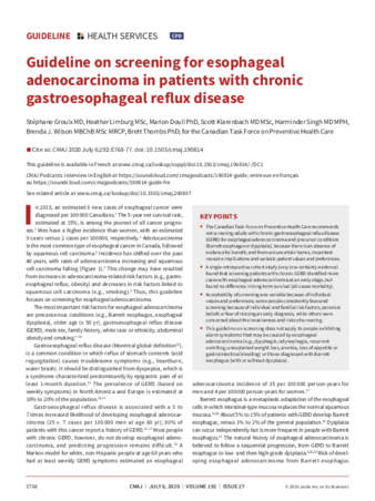 Guideline on screening for esophageal adenocarcinoma in patients with chronic gastroesophageal reflux disease thumbnail