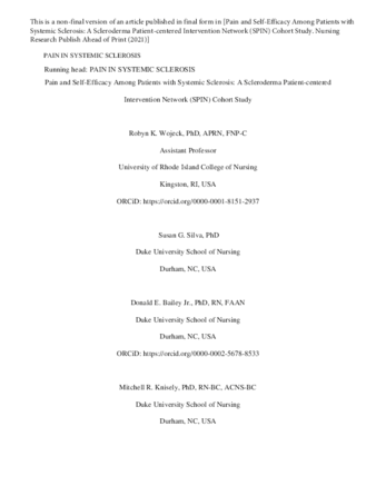 Pain and Self-Efficacy Among Patients With Systemic Sclerosis A Scleroderma Patient-Centered Intervention Network Cohort Study thumbnail
