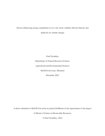 Factors influencing energy expenditure in two sub-Arctic seabirds affected directly and indirectly by climate change thumbnail