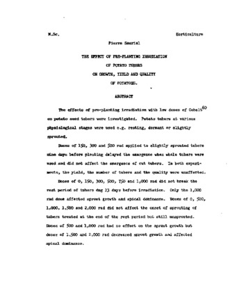 The effect of pre-planting irradiation of potato tubers on growth, yield and quality of potatoes. thumbnail