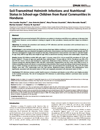 Soil-Transmitted Helminth Infections and Nutritional Status in School-age Children from Rural Communities in Honduras thumbnail